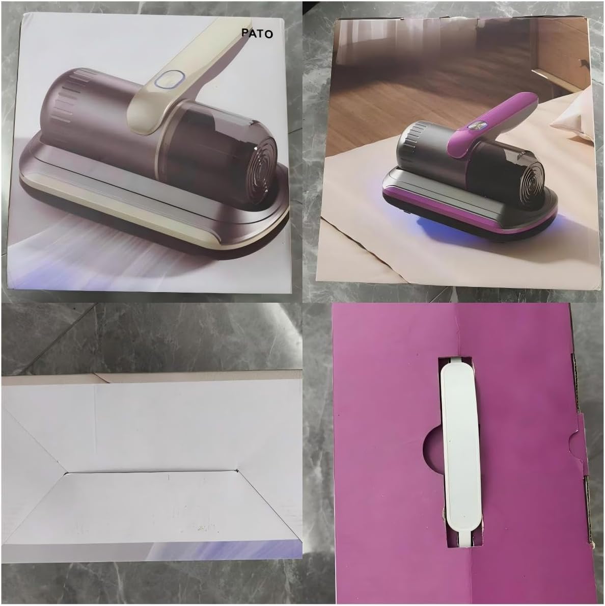 PATO Mattress Vacuum Cleaner, Wireless Handheld Bed Vacuum Cleaner with Cleaning Light, HEPA Filter and Ultrasonic Vibration, 12KPa, Suitable for Beds, Sofas, Car Seats, Carpets (Purple)