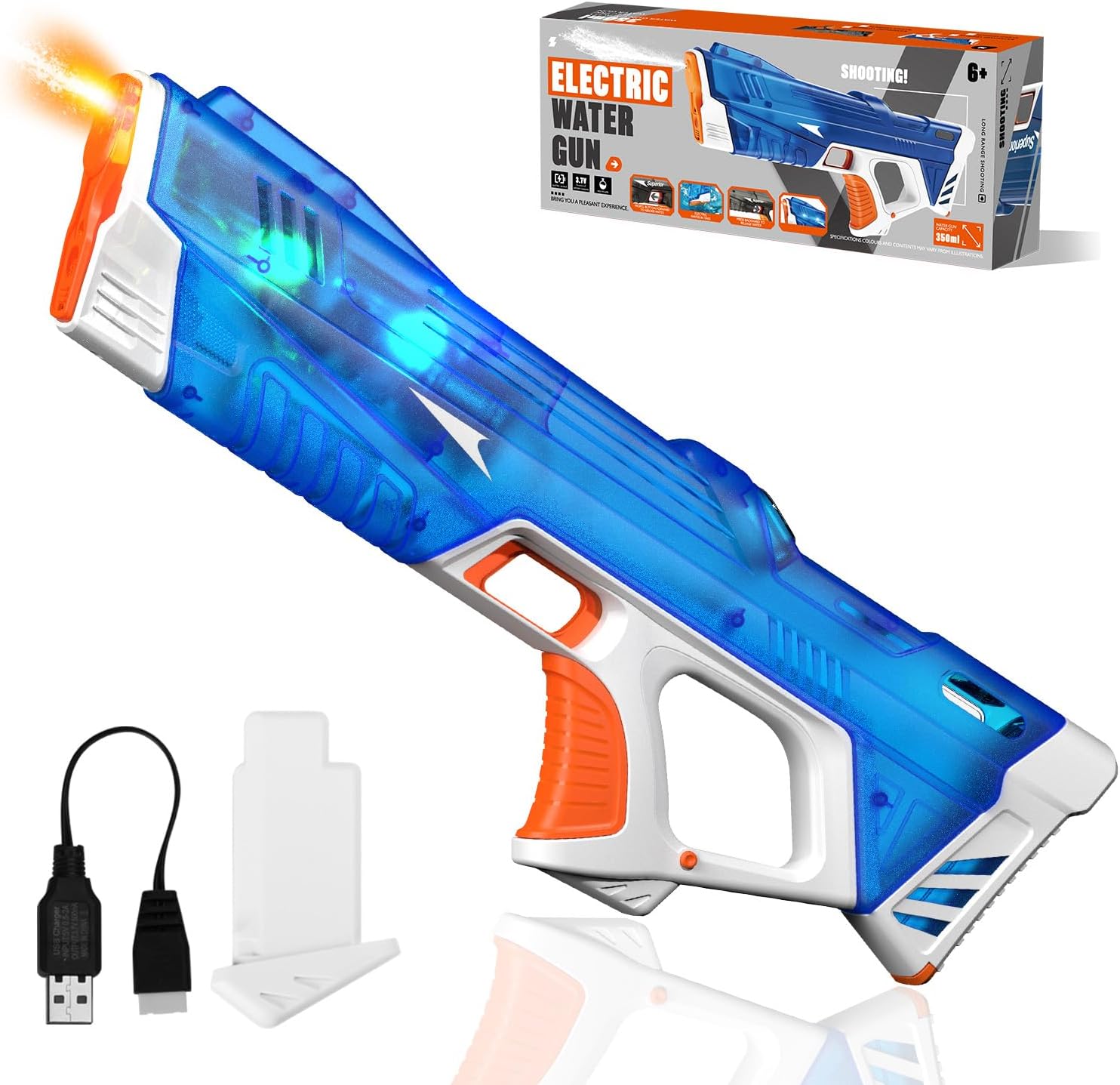 Pakoo Electric Water Gun for Adults Kids, High-Capacity Automatic Squirt Gun with LED Lights, 32FT Long Range Transparent Water Blaster, Summer Outdoor Pool & Beach Party Toys for Boys Girls