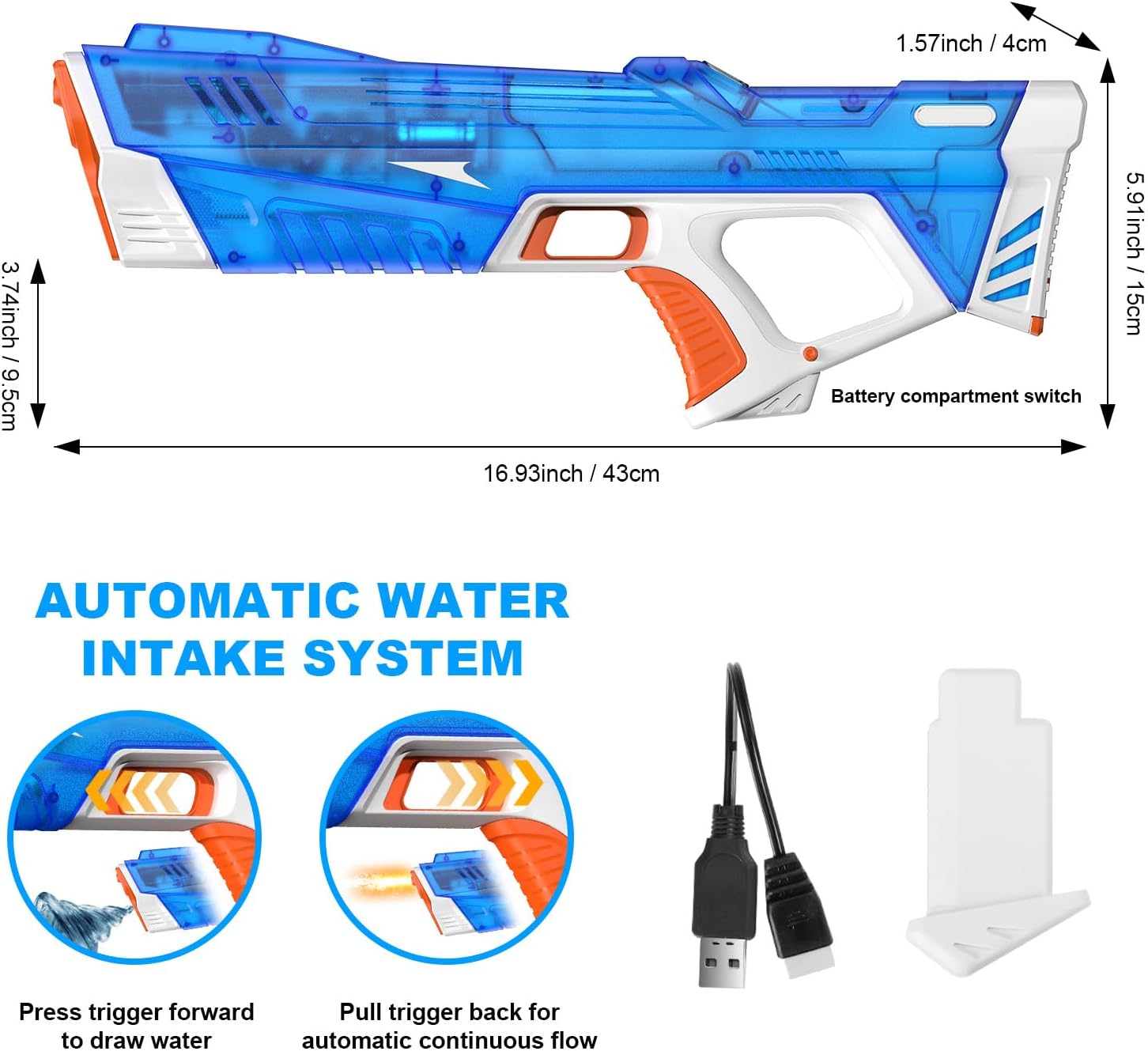 Pakoo Electric Water Gun for Adults Kids, High-Capacity Automatic Squirt Gun with LED Lights, 32FT Long Range Transparent Water Blaster, Summer Outdoor Pool & Beach Party Toys for Boys Girls