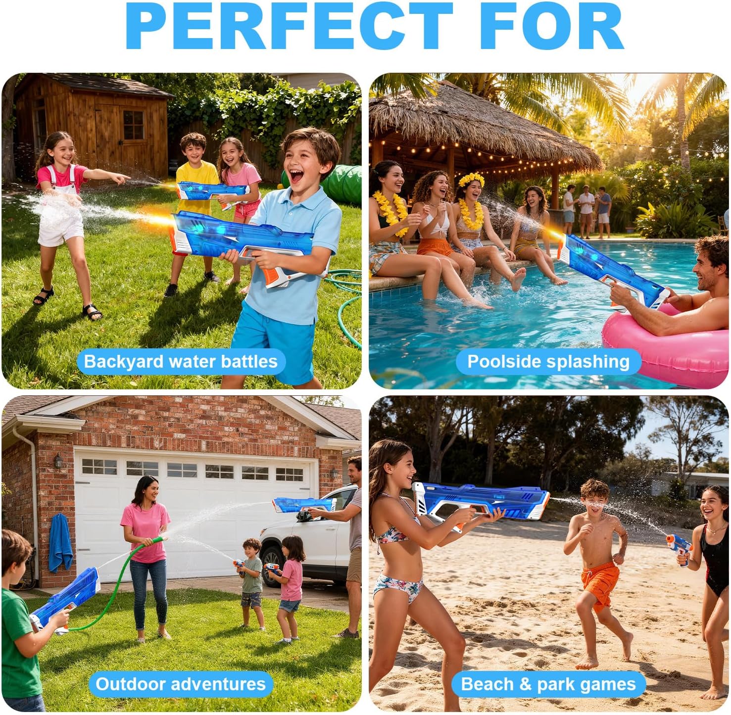 Pakoo Electric Water Gun for Adults Kids, High-Capacity Automatic Squirt Gun with LED Lights, 32FT Long Range Transparent Water Blaster, Summer Outdoor Pool & Beach Party Toys for Boys Girls