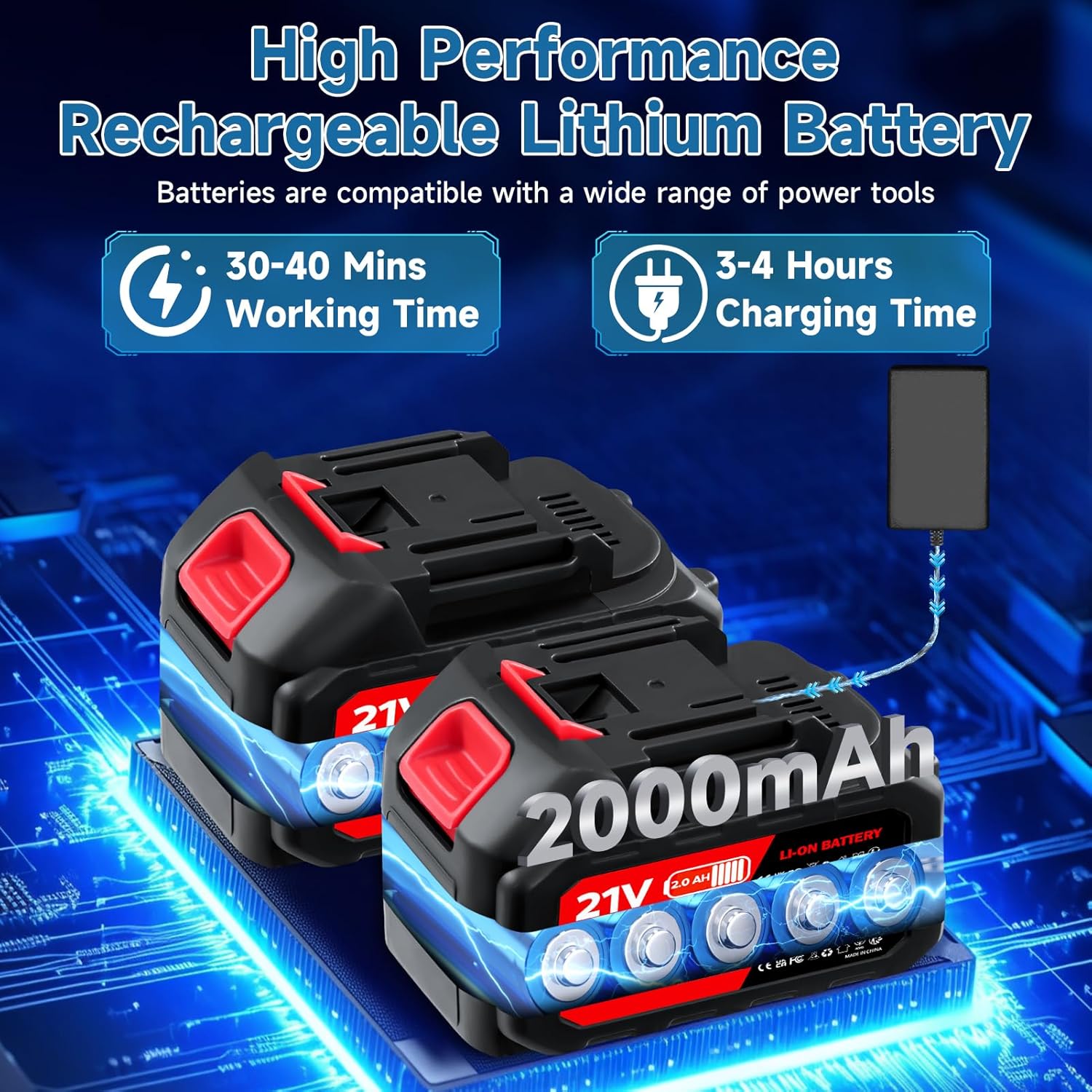 Portable Battery Power Washer 1500W, 60Bar/870 PSI Electric Pressure Washer Handheld High Pressure Car Washer Gun with 2 Nozzles, 2 Battery, 5m Hose Cordless Jet Washers for Car/Floor/Patio