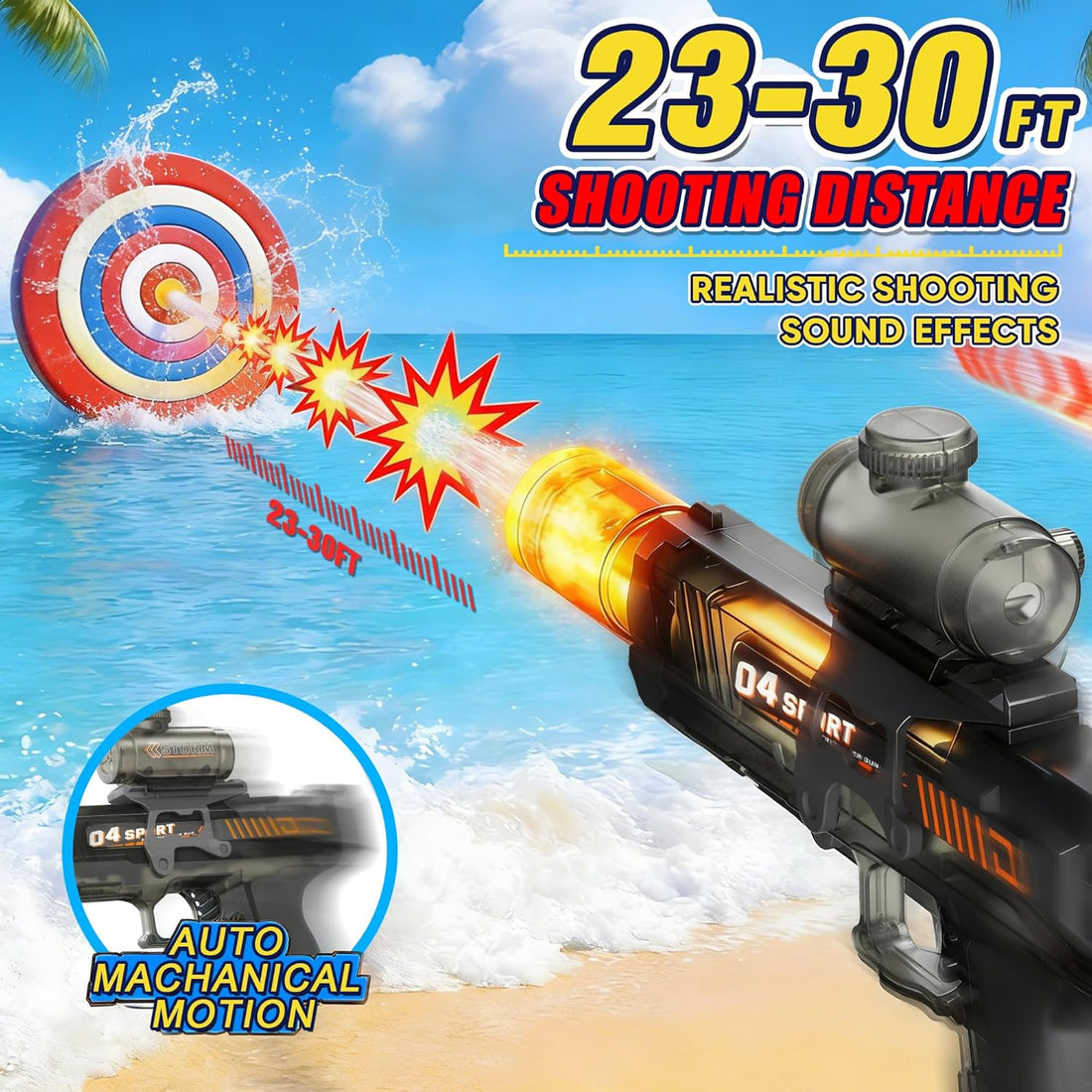 Electric Water Gun for Kids & Adults - 2 Pack Automatic Squirt Gun with Nozzle Flash & Water Spray Sound, Summer Outdoor Water Blaster Pistol Pool Beach Party Toys for Boys Girls