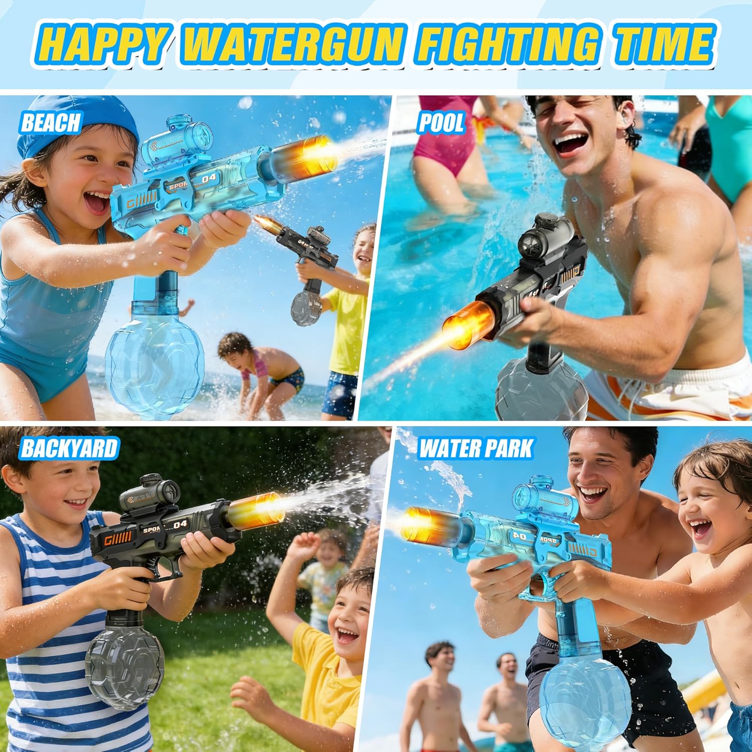 Electric Water Gun for Kids & Adults - 2 Pack Automatic Squirt Gun with Nozzle Flash & Water Spray Sound, Summer Outdoor Water Blaster Pistol Pool Beach Party Toys for Boys Girls