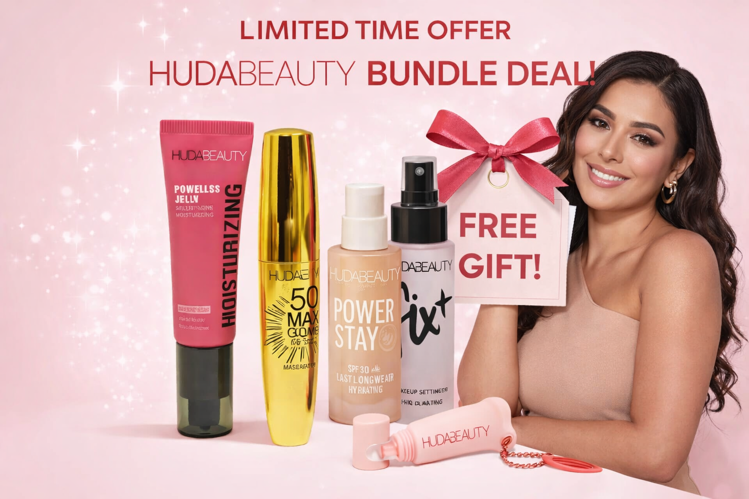 HUDA BEAUTY Makeup Bundle Deal – Limited Offer (Free Lip Balm Included)